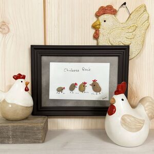 "Chickens Rock" Pebble Art by Mimi (5" x 7") Framed Wall Home Decor Gift Stone